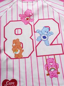 SHEIN X Care Bears 女童夏季休闲条纹小熊印花T恤 - 粉色 - 查看 9