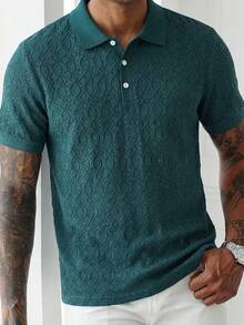 Manfinity Mode Men's Short Sleeve Textured Fabric Polo Shirt, Suitable For Outings, Gatherings, And Office Wear, Formal - Green - View 6