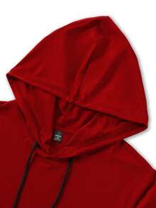 Manfinity Homme Plus Size Men's Casual Hooded Short Sleeve T-Shirt, Summer - Red - View 4