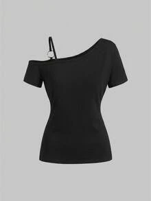 ROMWE Avant Women's Y2K Retro Streetwear Sexy Slogan Rhinestone Print Cropped T-Shirt - Black - View 2