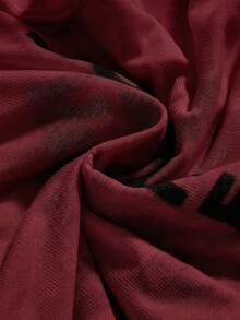 ROMWE Avant Sexy Slogan Print Asymmetrical Shoulder Fitted Women Top - Burgundy - View 3