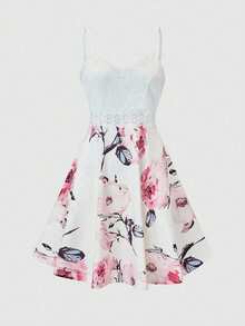 SHEIN LUNE Vestido Con Encaje Y Estampado Floral Para Cami - Multicolor - Ver 4