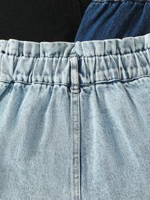 SHEIN Set 3 Potong Celana Pendek Denim Anak Perempuan, Celana Pendek Denim Kasual Biru Tua, Desain Pinggang Longgar, Paket Kombo Modis dan Serbaguna untuk Musim Semi/Panas, Liburan, Sekolah - MultiWarna - View 5