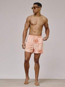 Musero 全身印花弹力抽绳腰带泳裤，春夏度假必备沙滩泳池泳装 - 橘色 - 查看 2