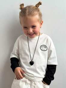 Dazy Kids Tween Girls Contrast Color 2 In 1 Letter Print T-Shirt, Autumn,Back To School Clothes - White - View 2