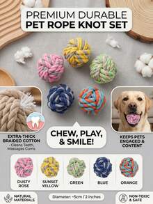 PETSIN 棉绳玩具球，耐咬棉绳，狗狗互动玩具 - 彩色 - 查看 3