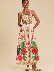 SHEIN TRVLCHIC Women's Vacation Casual Tropical Print Dress - Multicolor - View 6