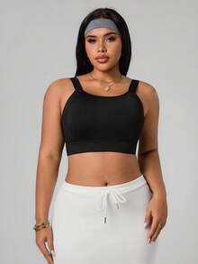 Rhythm Era Sutiã Esportivo de Alto Suporte Plus Size com Taças Fixas, Alças Ajustáveis, Design Costas Racerback, Roupa Íntima de Ajuste Justo - Preto - Visão 4
