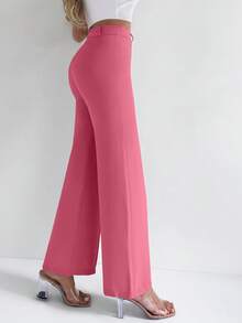 EURMUSE High Waist Seam Detail Straight Leg Suit Pants - 玫紅色 - 查看 5