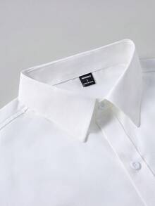 Manfinity Mode Men's Solid Color Pocket Front Button Long Sleeve Casual Business Shirt, Fall, Old Money Style - White - View 4