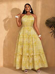 Lunelith SHEIN Lunessa Vacation Casual Full Print Backless Halter Dress - Multicolor - View 4