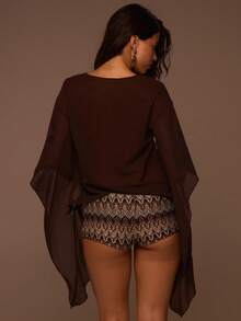 Musera Resort Chiffon Sheer Drape Trim Front Detail Summer Swim Beach Vacation Everyday Sexy Cute Boho Travel Sunspell - Brown - View 4