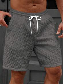 Manfinity Homme Pantalones cortos sueltos de hombre de unicolor con bolsillo con cordón y tela texturizada - Gris - Ver 3