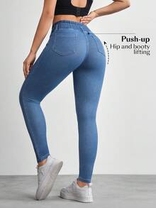 Flexra Women's Casual Sexy Washed High Waist Slim Fit Jeans Swimming Pastal Summer - Light Wash - View 2