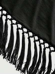 ROMWE Hippie Women's Retro Vacation Boho Halter Neck Tassel Asymmetrical Hem Blouse - Black - View 8