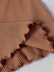 SHEIN Đầm bé gái Giel dáng ôm, họa tiết gấu bông dễ thương, thêu, dệt kim, kẻ sọc, cổ tròn, kiểu dáng thường ngày, thích hợp mặc mùa hè. - Màu Khaki - Xem 5