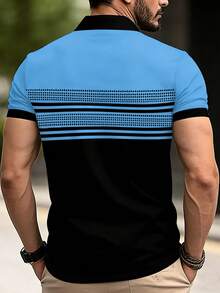 Manfinity Dauomo 男士字母条纹短袖休闲通勤 Polo 衫 - 彩色 - 查看 2