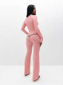 BABYPHAT Plus Size Pink Long Sleeve Zip Up Hoodie With Text Print And Thumbhole Details For Casual Everyday Comfort - Pink - View 7