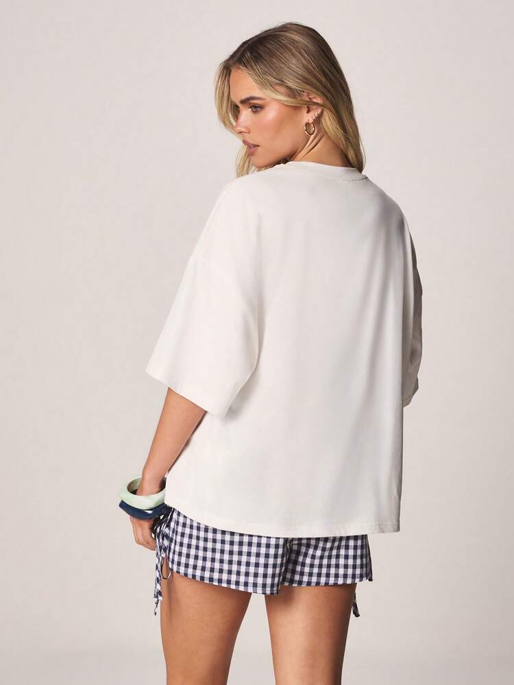 MISSGUIDED Blueberries Graphic Print Oversized T-Shirt With Crew Neck Short Sleeves Summer Casual Fruit Farmers Market California Top