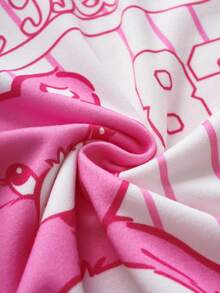 SHEIN X Care Bears 女童夏季休闲条纹小熊印花T恤 - 粉色 - 查看 11