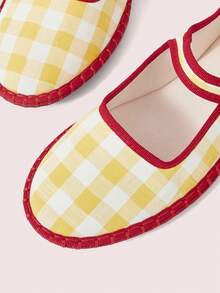 CUCCOO DOLLMOD Women's Shoes Classic Blue Plaid Contrasting Edge Single Strap Flats - White yellow - View 5