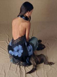 SHEIN BAE 女士优雅印花不对称下摆露背吊带衫，夏季度假 - 彩色 - 查看 2