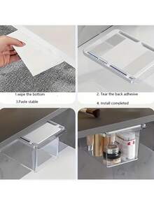 1/2/4 PCS Expandable Clear Simple Plastic Bathroom Mirror Cabinet Hidden Pull Out Drawer Style Cosmetic Organizer With Hanging Rack For Cotton Swabs Cotton Pads Lipstick - Transparent white - View 10