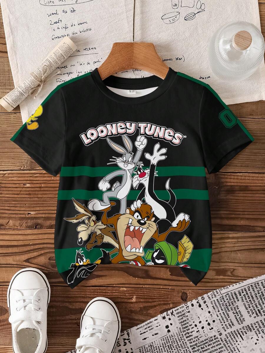 LOONEY TUNES X SHEIN 男童卡通图案短袖休闲T恤 - 白色 - 查看 1