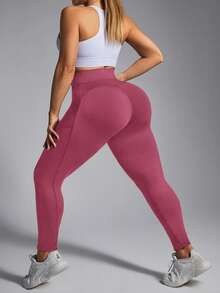 Auralis Plus Size High Waist Compression Leggings With Pockets - Rose Red - View 6