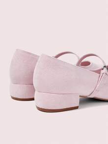 CUCCOO DOLLMOD Giày Mary Jane Lolita mũi tròn bằng da lộn màu hồng dễ thương dành cho nữ, kiểu dáng cơ bản, đa năng, gót dày. - Hồng - Xem 5