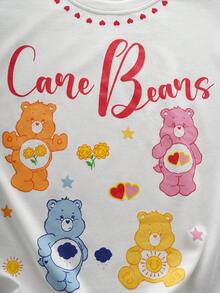 SHEIN X Care Bears 男士休闲字母熊印花圆领背心，夏季 - 白色 - 查看 4