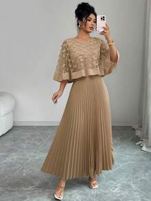 Elenzga Vestido de mujer para boda/fiesta de cumpleaños/evento de otoño - Marrón Mocha - Ver 3