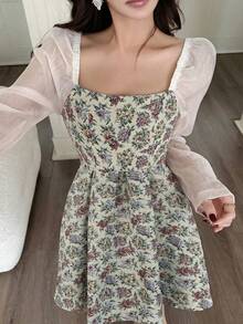 Feyla Women's Elegant Commuter Jacquard Patchwork Long Sleeve Midi Dress - Multicolor - View 4
