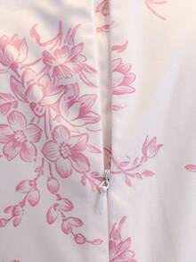 Tween Girls' Elegant Floral Print 2 In 1 Flutter Sleeve Bow Decor Long Dress, Suitable For Vacation, Party And Gathering - Pink - View 4