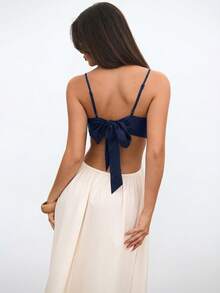 Aloruh Vestido bohemio de vacaciones sin mangas con tirantes finos y calado - Azul Marino - Ver 2