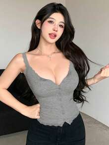 DAZY Women Lace Patchwork Camisole With Built-In Padded Bra - Light Grey - View 4