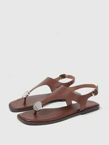 Sleekvia Ladies Comfortable Flat Wear-Resistant Versatile  Metal Outdoor Flip-Flops Slippers Summer - Brown - View 9