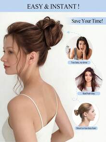 Tóc giả búi rối kẹp càng cua, tóc giả búi xoăn gợn sóng, tóc giả buộc búi scrunchie cho nữ, màu nâu trung bình có highlight, tóc giả búi kẹp càng cua, tóc giả búi rối, tóc giả buộc búi scrunchie cho nữ, màu nâu trung bình có highlight, tóc giả búi kẹp - Nhiều màu - Xem 8