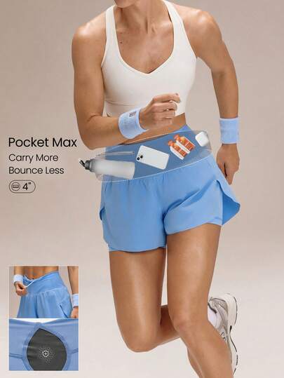 GLOWMODE 4'' VitalSwift Quick-Dry Multi-Pocket High-Rise Waist Adjustable Drawstring Waist Running Shorts With Built-In Anti-Odor Underwear Workout Running Training