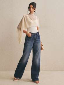 Poéselle Áo liền thân nữ thanh lịch bất đối xứng kiểu khăn choàng - trắng - Xem 6