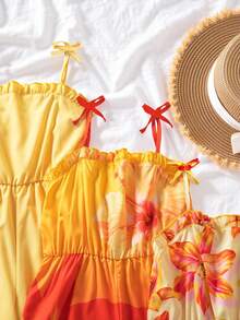 SHEIN Genkimix Kids Bộ 3 món cho bé gái tuổi teen, kiểu dáng thường ngày, họa tiết hoa và sọc, màu trơn, thích hợp cho gia đình nhiều con, đi biển, chơi ngoài trời và đi học. - Màu vàng - Xem 3