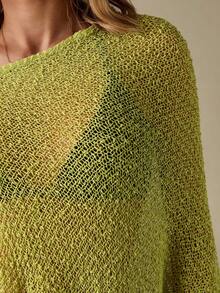 SHEIN BAE Women's Loose Knit Olive Green Shawl Top, Asymmetric Hem Solid Sweater, Summer Street Wear City Break Chic, Suitable For Beach Vacation Party Dates - Green - View 9