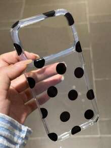 可爱简约黑色波点手机壳，兼容 12/13/14/15/16/17 Pro Max/14/15/16 Plus/17 Air/17 Pro/11，时尚撞色设计，防震黑色边框，是送给朋友或女性的理想礼物 - 透明黑波點 - 查看 12