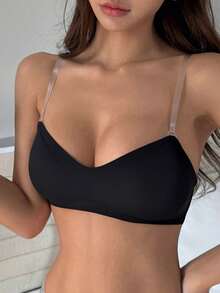 DAZY Removable Transparent Strap Bandeau Wireless Bra Lingerie For Women - Black - View 1