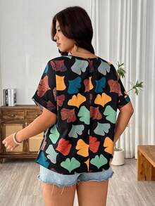 EMERY ROSE Plus Size Women Allover Print Round Neck Casual Versatile Daily Wear Shirt - Multicolor - View 2