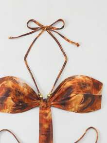 Swim SXY 随机印花串珠镂空连体泳衣 - 彩色 - 查看 5