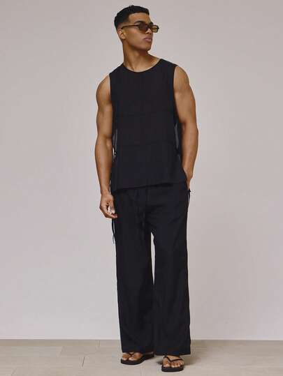 Musero Loose Fit Linen Trouser Pants Elasticated Drawstring Waistband Bottoms Spring Summer Holiday Essentials