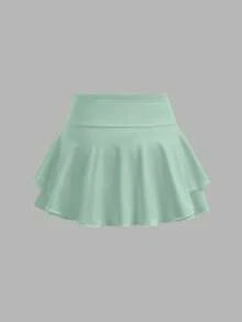 SHEIN Girlism Conjunto de vestido y pantalones cortos deportivos de unicolor de punto para niñas preadolescentes, compra 1 y llévate 2 - Multicolor - Ver 7