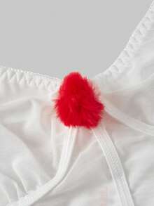 ROMWE Avant 8 Peças Conjunto de Lingerie Sexy com Temas de Horror Gótico, Incluindo Sutiã Bustier com Alças Finas, Tanga, Saia Mini de Tule, Gargantilha, Luvas e Ligas para Pernas, Acessórios de Cosplay de Palhaço de Filme de Terror - Branco - Visão 3