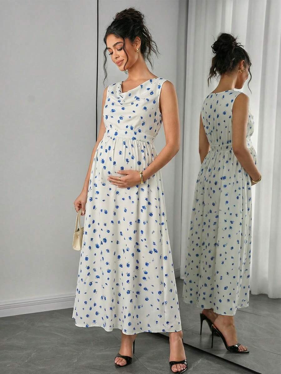 Momance 印花无袖宽松孕妇连衣裙，优雅 - 彩色 - 查看 1